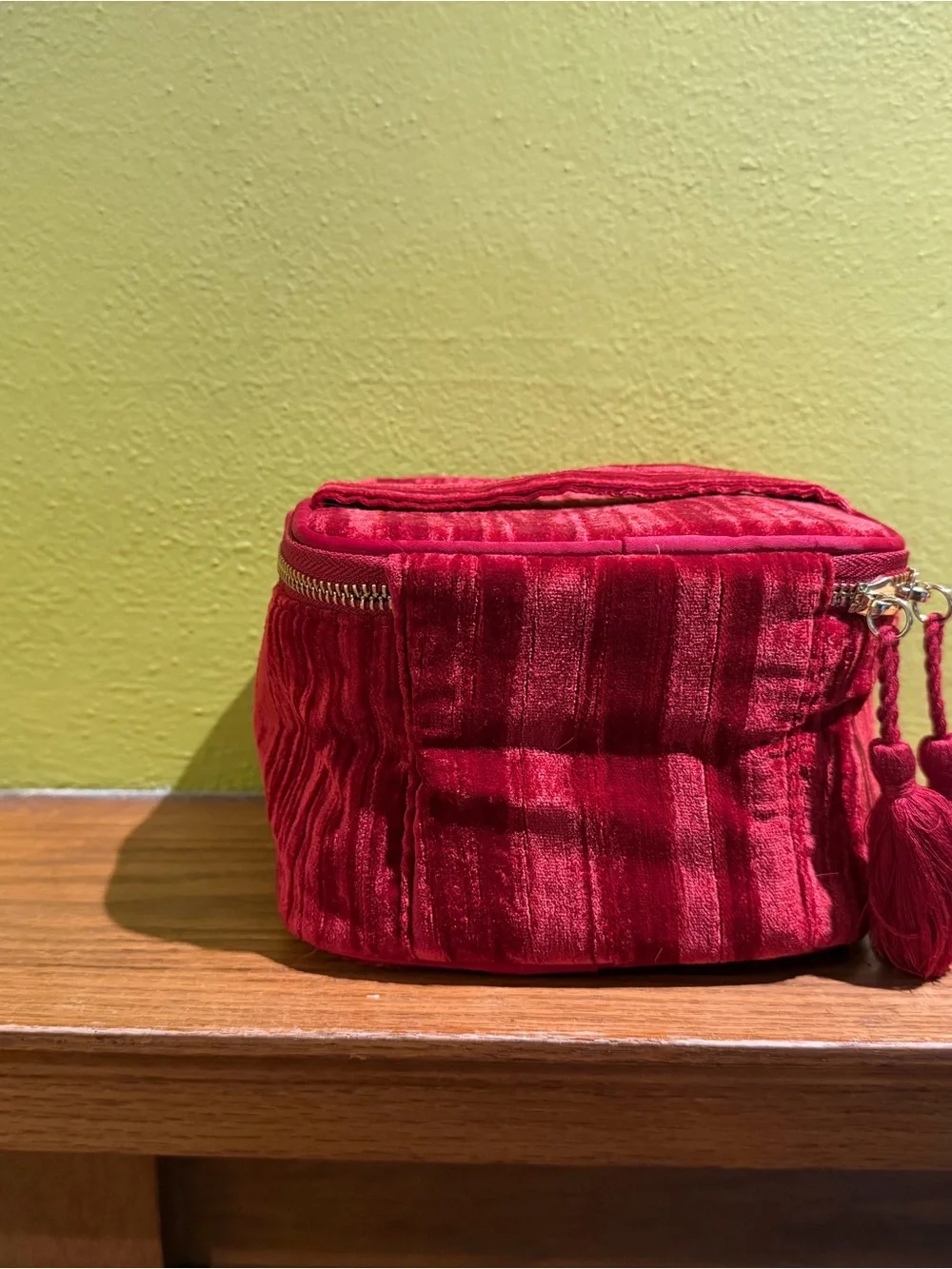 Sézane Red Velvet Zip Cosmetic Pouch